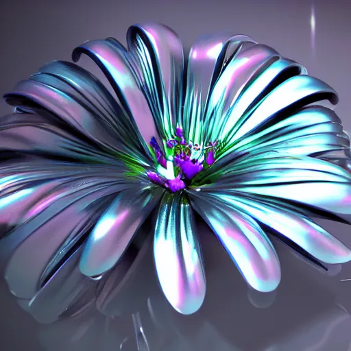 Prompt: a cybertronic, metallic, reflective orchid flower, unreal engine