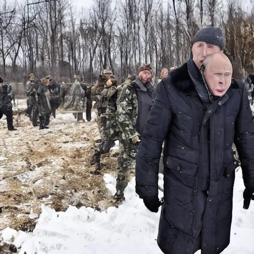 Prompt: Vladimir Putin is fighting at the front against Ukraine epic battle, футуристический стиль