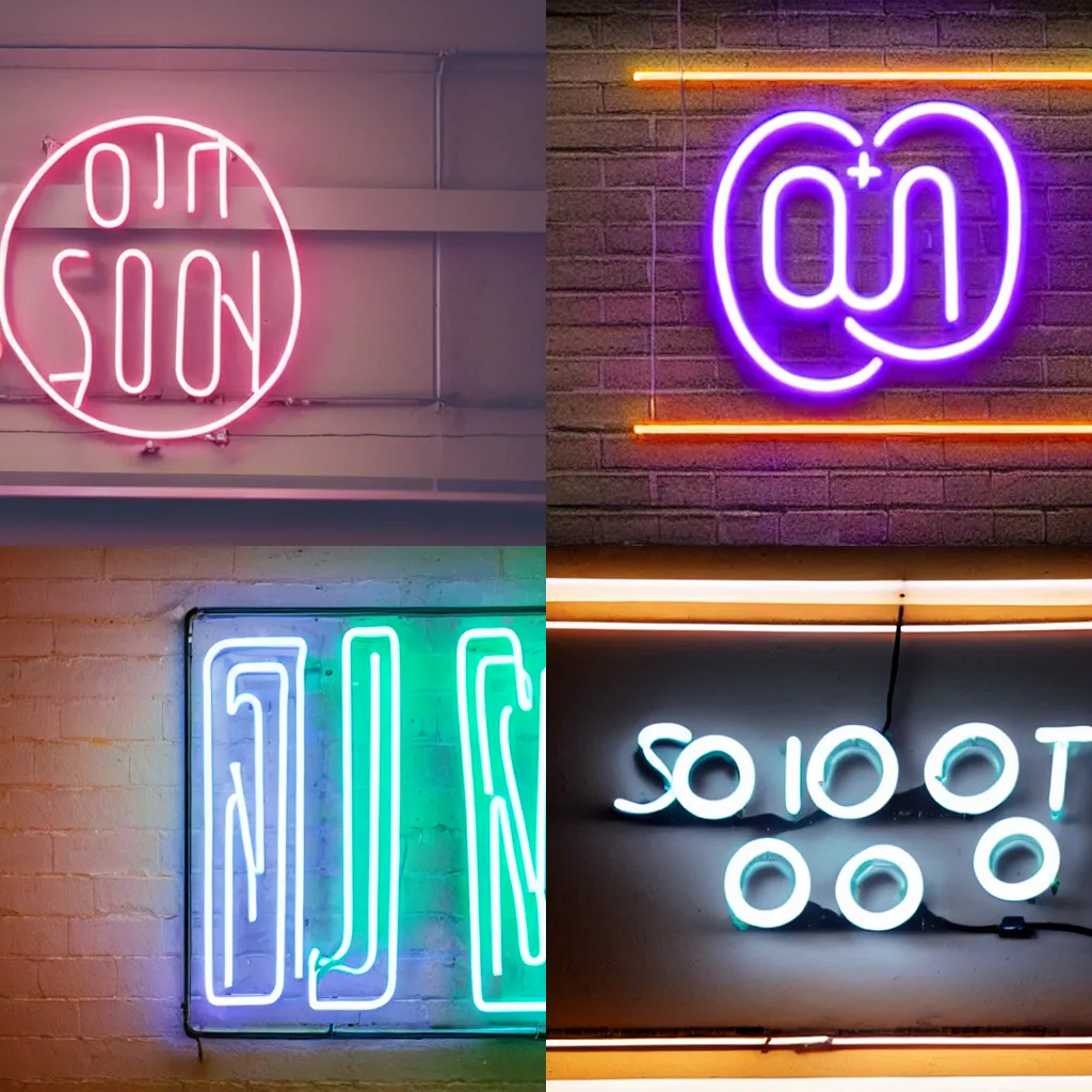 Prompt: neon sign that reads 'soon'