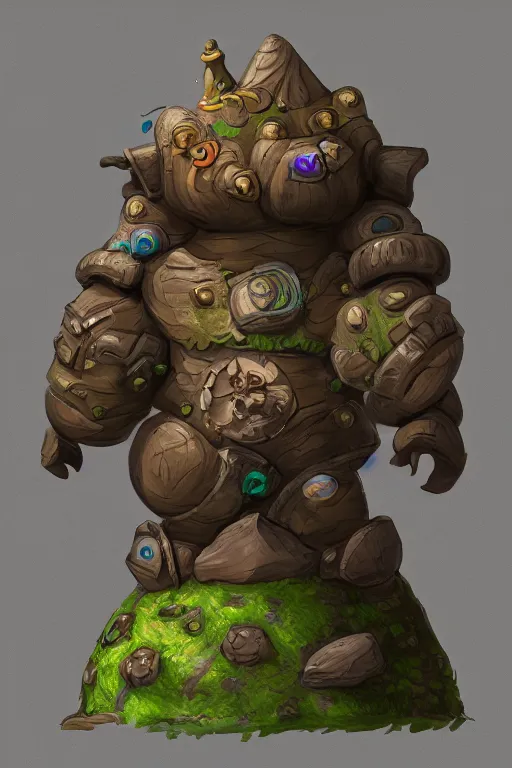 Image similar to zelda fantasy art giant golem troll wood rock greeble gemstone, global illumination ray tracing hdr fanart arstation by sung choi and eric pfeiffer and gabriel garza and casper konefal