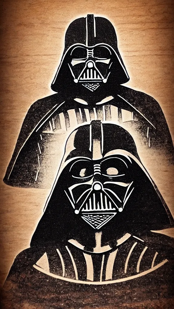 Image similar to a portrait of darth vader, in an action pose, burned into a slice of a log. in the style of a wood burned etching. color harmony, 8 k detail, gallery quality, hd wallpaper, premium prints available, hyper - detailed, intricate design.