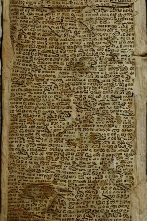 photo of ancient parchment with writing on a wooden