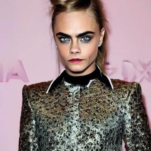 Prompt: Cara Delevingne with tiny eyebrows