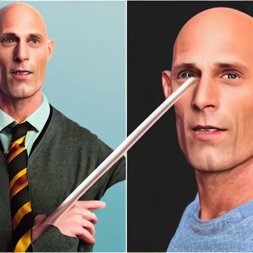 Prompt: Johnny sins as Harry Potter holding a wand, detailed photo, realistic photo, high quality photo, photo realistic, 8K, DSLR photo - n 9