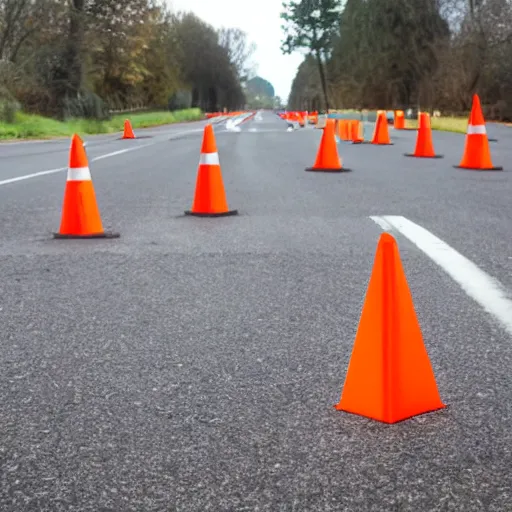 Prompt: a skeleton with traffic - cones instead of hands