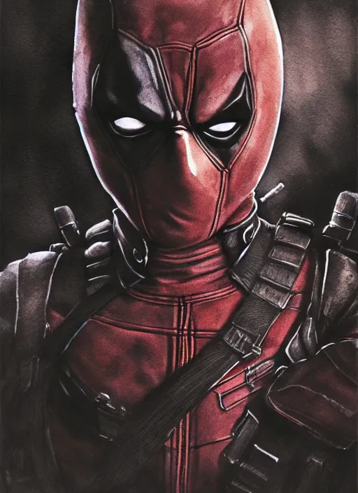 Image similar to portrait, Chibi deadpool, watercolor, dramatic lighting, cinematic, establishing shot, extremly high detail, foto realistic, cinematic lighting, pen and ink, intricate line drawings, by Yoshitaka Amano, Ruan Jia, Kentaro Miura, Artgerm, post processed, concept art, artstation, matte painting, style by eddie mendoza, raphael lacoste, alex ross