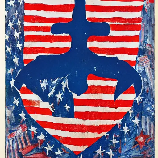 Image similar to patriotic leviathan painted by jasper johns in style of authoritarian propaganda