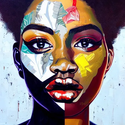 Prompt: portrait of a black woman by Sandra Chevrier