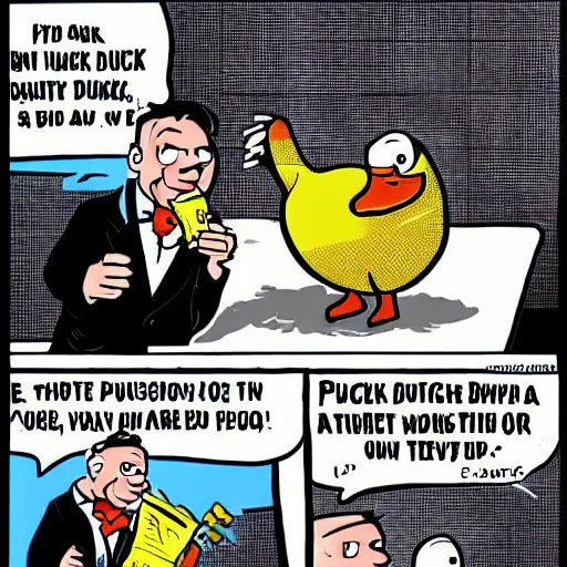 Image similar to Successful duck businessman bathes in money, cartoon,