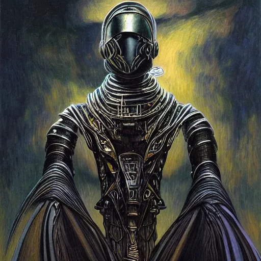 Image similar to portrait of beautiful gothic and futuristic fashion model, space armour, cyber armour, highly detailed, artstation, illustration, composition, 8 k quality, art by jean delville, rene magritte, hyperrealism oil painting