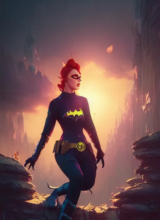 Image similar to highly molly quinn as batgirl, stephen bliss, unreal engine, fantasy art by greg rutkowski, loish, rhads, ferdinand knab, makoto shinkai and lois van baarle, ilya kuvshinov, rossdraws, tom bagshaw, global illumination, radiant light, detailed and intricate environment