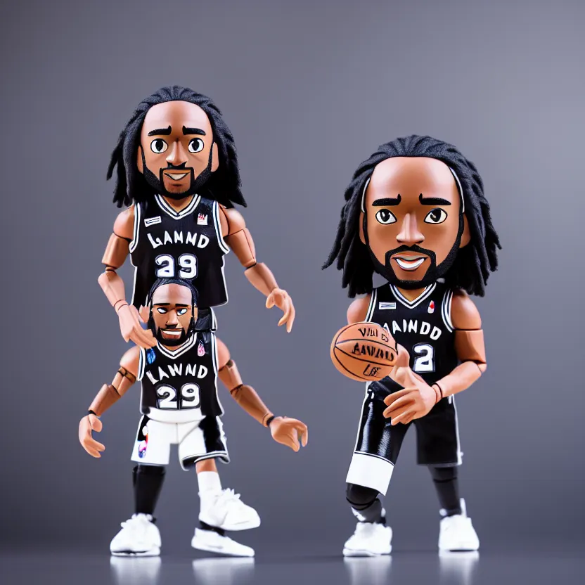 Prompt: kawhi leonard as vinyl toy by'pay jay figure ', studio product photography with a single strobe light, lowkey light, dark studio background, rare collector toy,