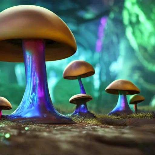 Prompt: alien mushroom, gooey, melty, iridescent, unreal engine