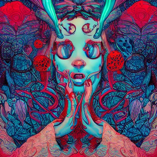 Image similar to psychedelic james jean illustration