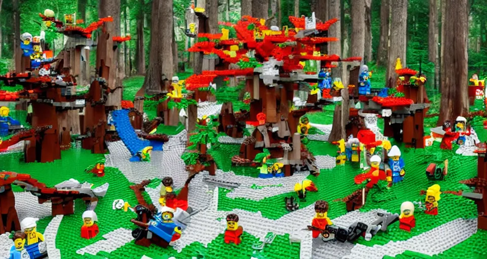 Image similar to lego and magic forest, by André François