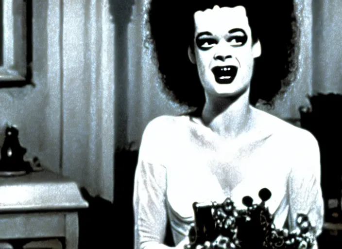 Prompt: bride of frankenstein ( 1 9 3 5 ) as a teen, still from john hughes movie sixteen candles