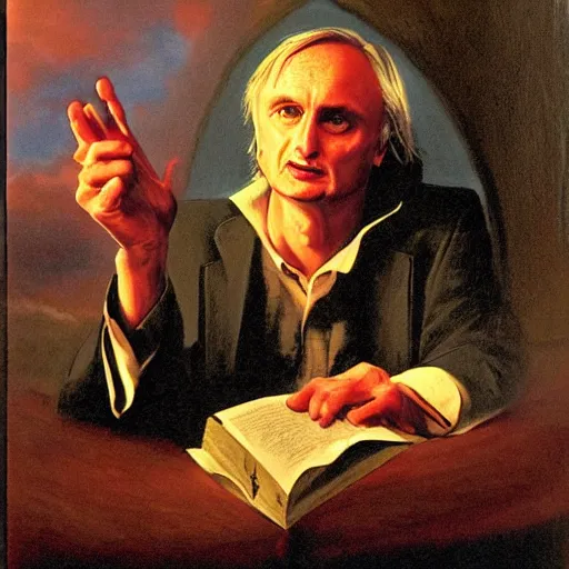 Prompt: portrait of Richard Dawkins as High Priest of the Satanic Arts, by Robert G. Harris