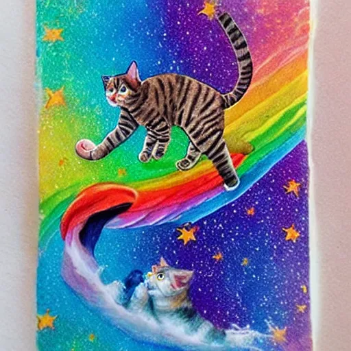 Image similar to cat riding a rainbow, galaxy, poptart