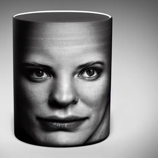 Prompt: a face wrapped around a cylinder, surreal