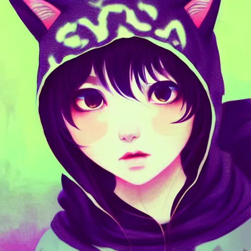 Image similar to very small little girl in a cat hoodie by ross tran, sitting in a dark room by sana takeda, rtx reflections, very high intricate details, digital anime art by artgerm, medium shot, mid - shot, composition by ilya kuvshinov, lighting by greg rutkowski