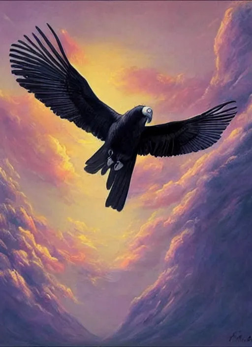 Image similar to a beautiful painting of a condor flying in the sky, matte painting, fantasy art