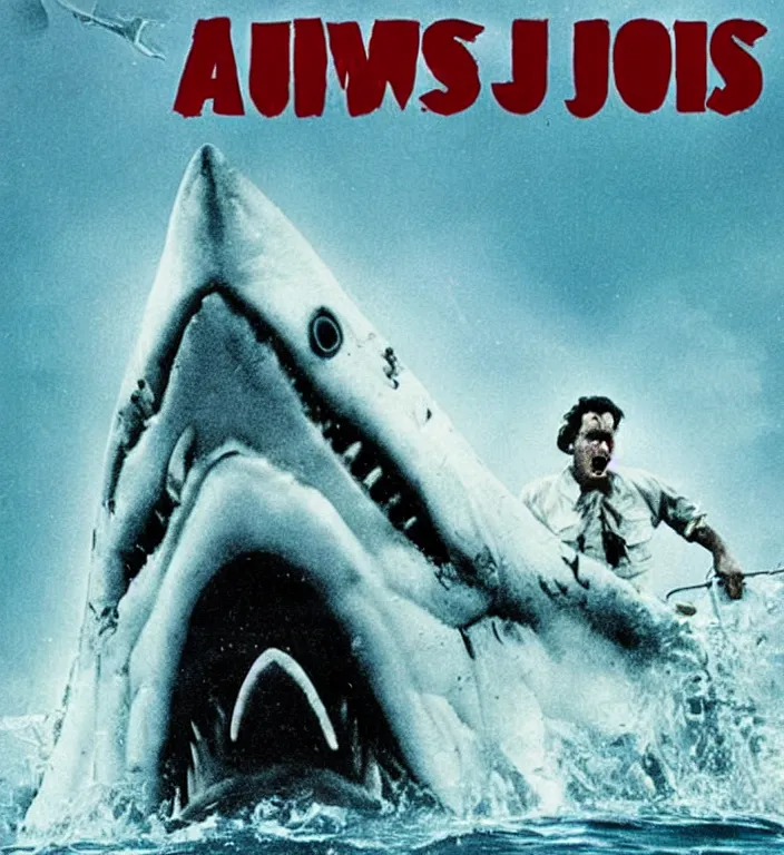 Image similar to a horror movie poster for jaws