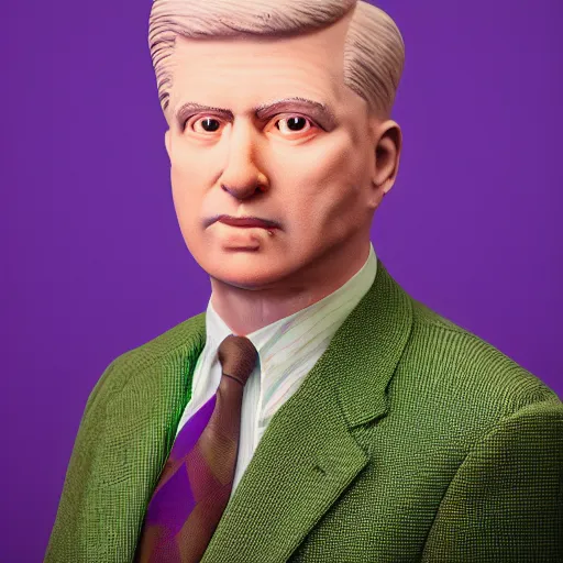 Image similar to augustus aloysius corporate portrait, senior sales marketing acquisitions ceo executive vp, purple green color scheme, professional studio lighting, hyperreal detailed lifelike facial features, corporate portraiture shot by cindy sherman and david lynch