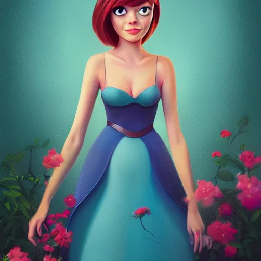 Prompt: full body lofi portrait of Emma Stone as a Disney princess, Pixar style, professional studio lightening, volumetric lightening, photorealism by Tristan Eaton Stanley Artgerm and Tom Bagshaw. n 9