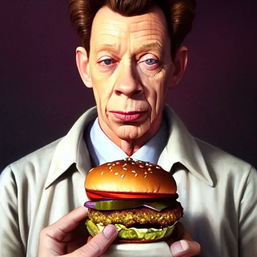 Prompt: portrait of barney fife eating hamburgers, extra onions and ketchup, luscious patty with sesame seeds, feminine ethereal, handsome, d & d, fantasy, intricate, elegant, highly detailed, digital painting, artstation, concept art, matte, sharp focus, illustration, art by artgerm and greg rutkowski and alphonse mucha