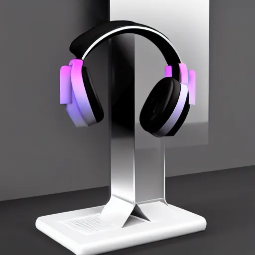 Image similar to wireless headphone stand, futuristic, techno, cyberpunk, product design, render, concept, fun, pastel