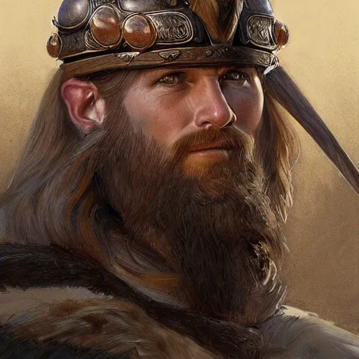 Image similar to a Portrait of an male viking, highly detailed, centered, digital painting, artstation, concept art, donato giancola, Joseph Christian Leyendecker, WLOP, Boris Vallejo, Breathtaking