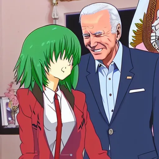 Image similar to biden giving asuka from evangelion the medal of honor, 4 k, president