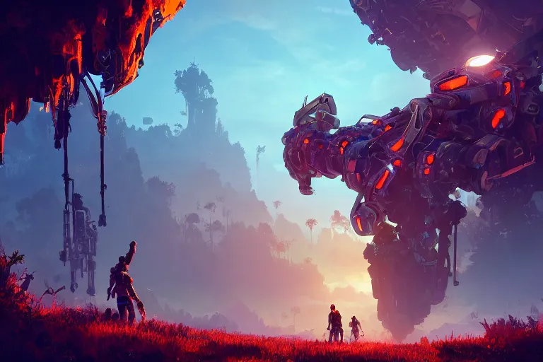 Image similar to watcher machine mecanical creature robot of horizon forbidden west horizon zero dawn radiating a glowing aura global illumination ray tracing hdr fanart arstation by ian pesty and alena aenami artworks in 4 k