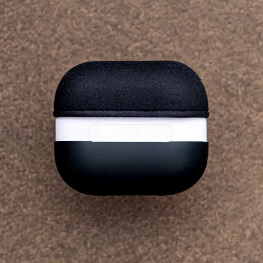 Image similar to black airpods pro case with marshmallow logo on it, studio, product photo