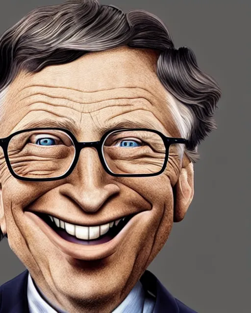 Prompt: a portrait of Bill Gates, highly detailed, grotesque caricature