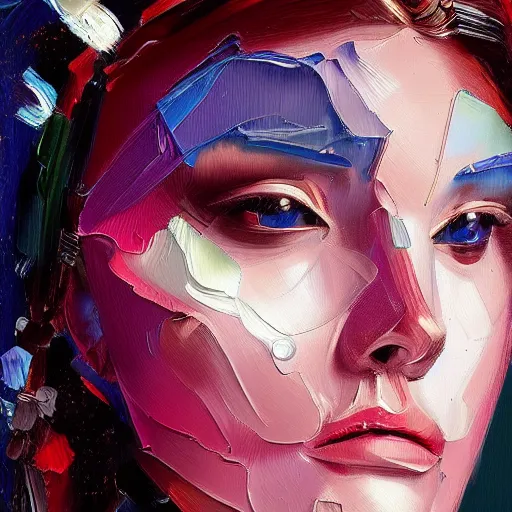 Prompt: artificial intelligence holding a frame with art fashion, gucci catwalk, oil painting, digital art, ultradetailed, artstation