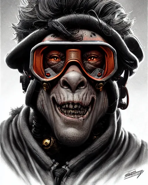 Image similar to winston from overwatch, character portrait, portrait, close up, concept art, intricate details, highly detailed, horror poster, horror, vintage horror art, gritty, realistic, terrifying, in the style of michael whelan, and gustave dore