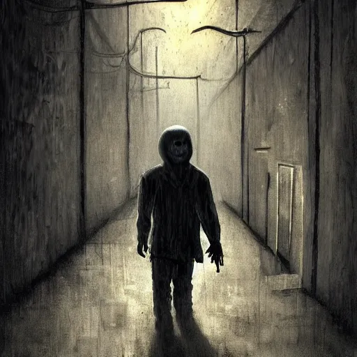 Image similar to michael meyers in a dark alley, artstation hall of fame gallery, editors choice, #1 digital painting of all time, most beautiful image ever created, emotionally evocative, greatest art ever made, lifetime achievement magnum opus masterpiece, the most amazing breathtaking image with the deepest message ever painted, a thing of beauty beyond imagination or words