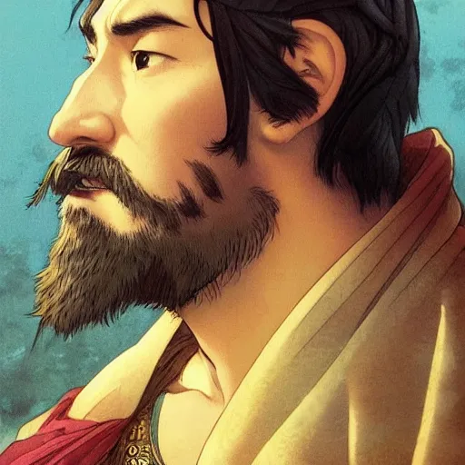 Prompt: highly detailed vfx portrait of marco polo ( from honor of kings ) by eiichiro oda, makoto shinkai, alphonse mucha, sharp focus, art by artgerm and greg rutkowski!, backlit, harsh overhead sunlight, blue eyes!!, aquiline nose!!, stanley kybric, kaoru mori, detailed,