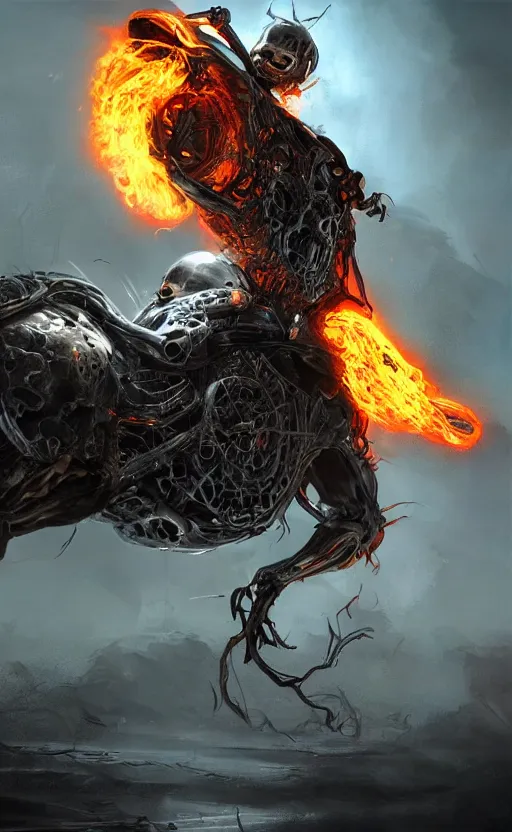 Prompt: dead as ghost rider, dynamic lighting, photorealistic fantasy concept art, trending on art station, stunning visuals, terrifying, creative, cinematic