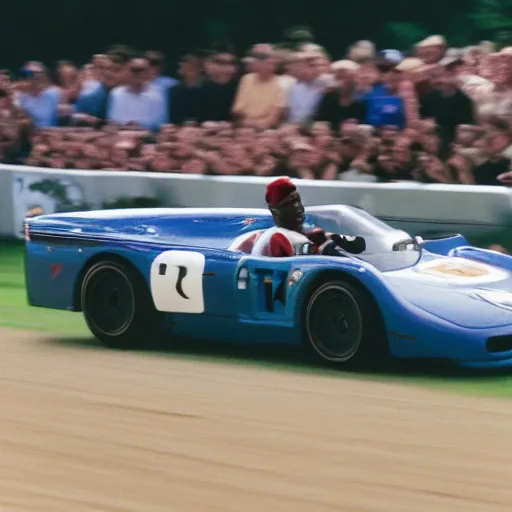 Prompt: Tupac the rapper wins Goodwood festival of speed, picture, magazine, 90s, motion blur