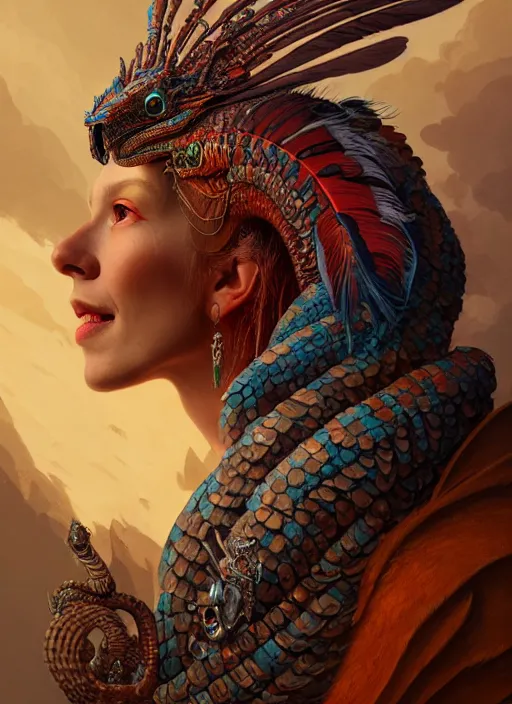 Prompt: an anton pieck portrait of a goddess, 8 k micro details beautiful intricate highly detailed quetzalcoatl skull and feathers. fire, galaxy, artwork by tooth wu and wlop and beeple and greg rutkowski, trending on artstation,