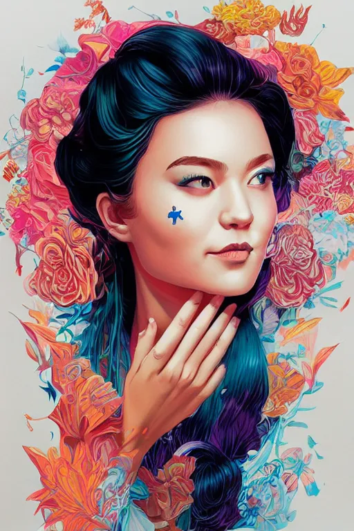 Image similar to a pretty girl smiling, Tristan Eaton, victo ngai, artgerm, RHADS, ross draws