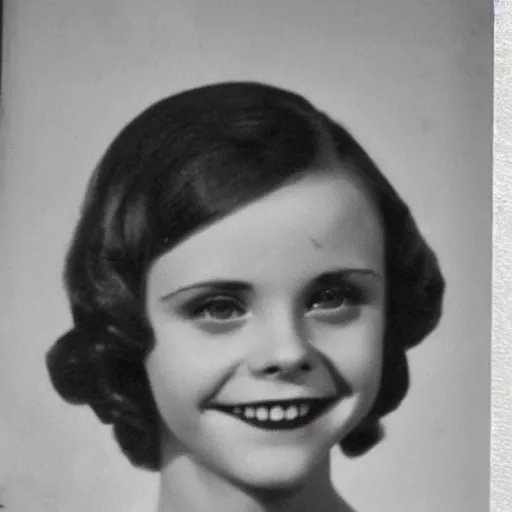 Prompt: christina ricci high school year book photo from 1 9 3 5