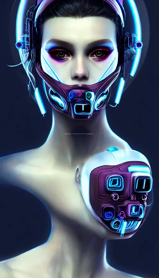 Image similar to face mask on beautiful woman face, cyberpunk art by kuno veeber, cgsociety, computer art, ultra detailed, futuristic, anime aesthetic