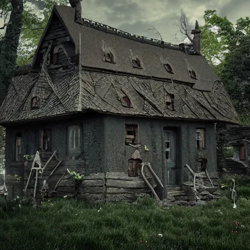 Image similar to a witches house, epic scene, redshift render, cgi, hyper - detailed, photo - bash, 8 k post - production, masterpiece