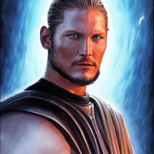 Prompt: Portrait of Travis Fimmel as a sith lord from star wars, full body image, artwork by artgerm, Luminism, Behance HD, medievil spear, broad sword, D&D, extraordinary phenomenon, fantasy, intricately detailed, elegant, digital painting, smooth, sharp focus, art by Greg Rutkowski, art by Ruth Asawa, art by Stephan Martiniere, art by Ted Nasmith, art by H.R. Giger