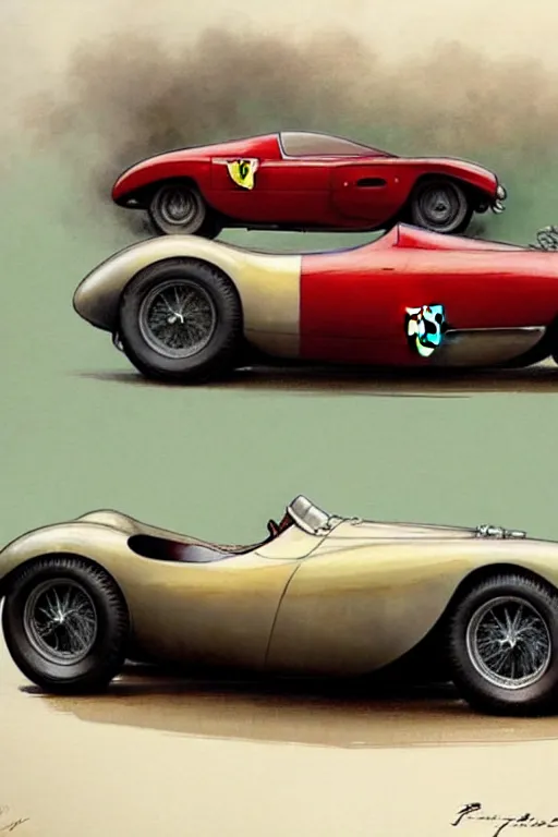 Image similar to (((((1950s racing Ferrari . muted colors.))))) by Jean-Baptiste Monge !!!!!!!!!!!!!!!!!!!!!!!!!!!