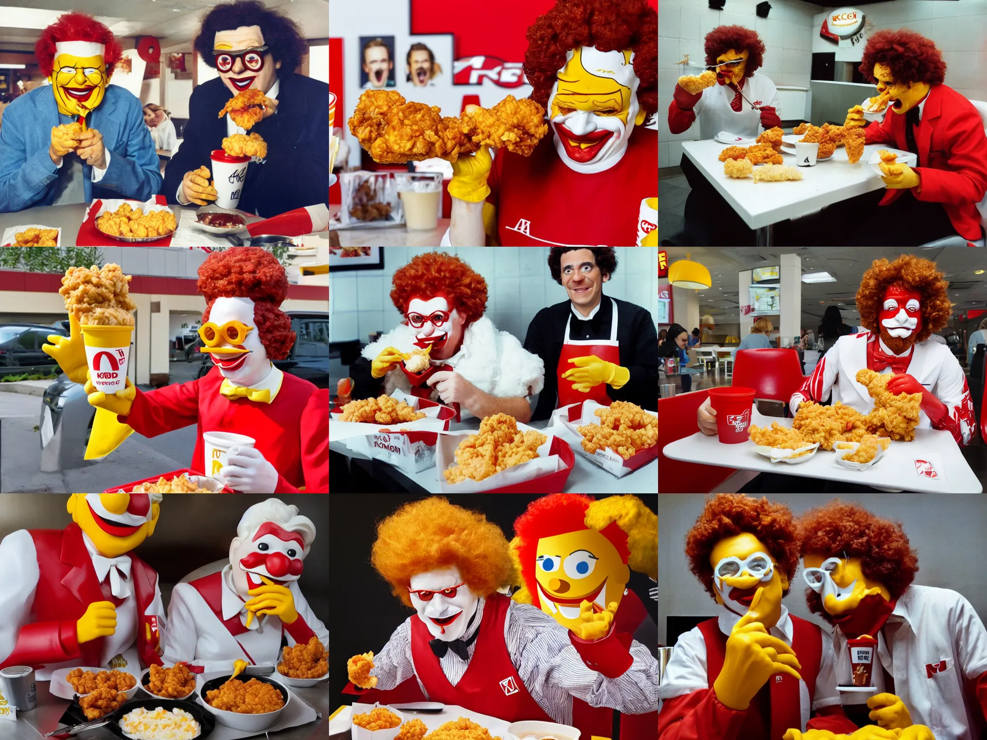 Prompt: ronald mcdonald eating kfc