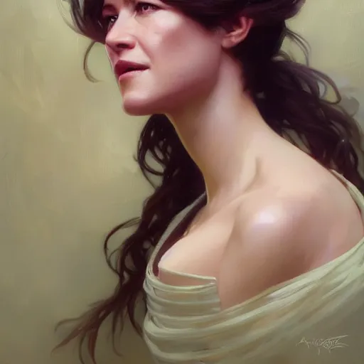 Image similar to a portrait painting of sophie marceau hybrid in the oil painting unreal 5 daz. rpg portrait, extremely detailed artgerm greg rutkowski alphonse mucha vladimir volegov